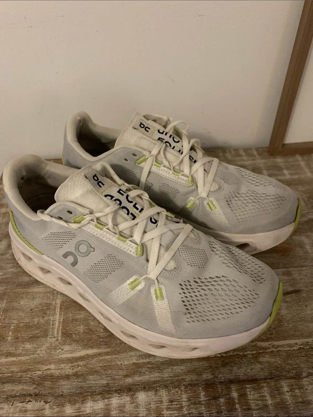 On Running White and Lime Low-Top Running Sneakers